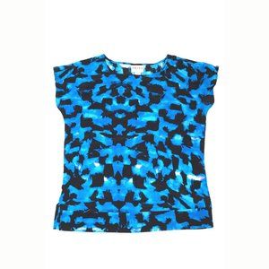 Reiss silk top XS short-sleeve blue/black print USA 2 UK 6